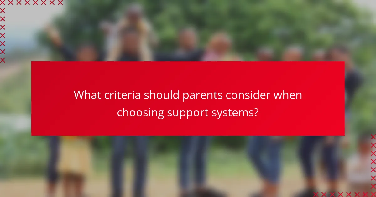 What criteria should parents consider when choosing support systems?